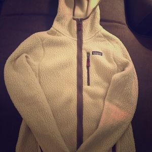 Patagonia Cream/Maroon Full-Zip Fleece Hoodie